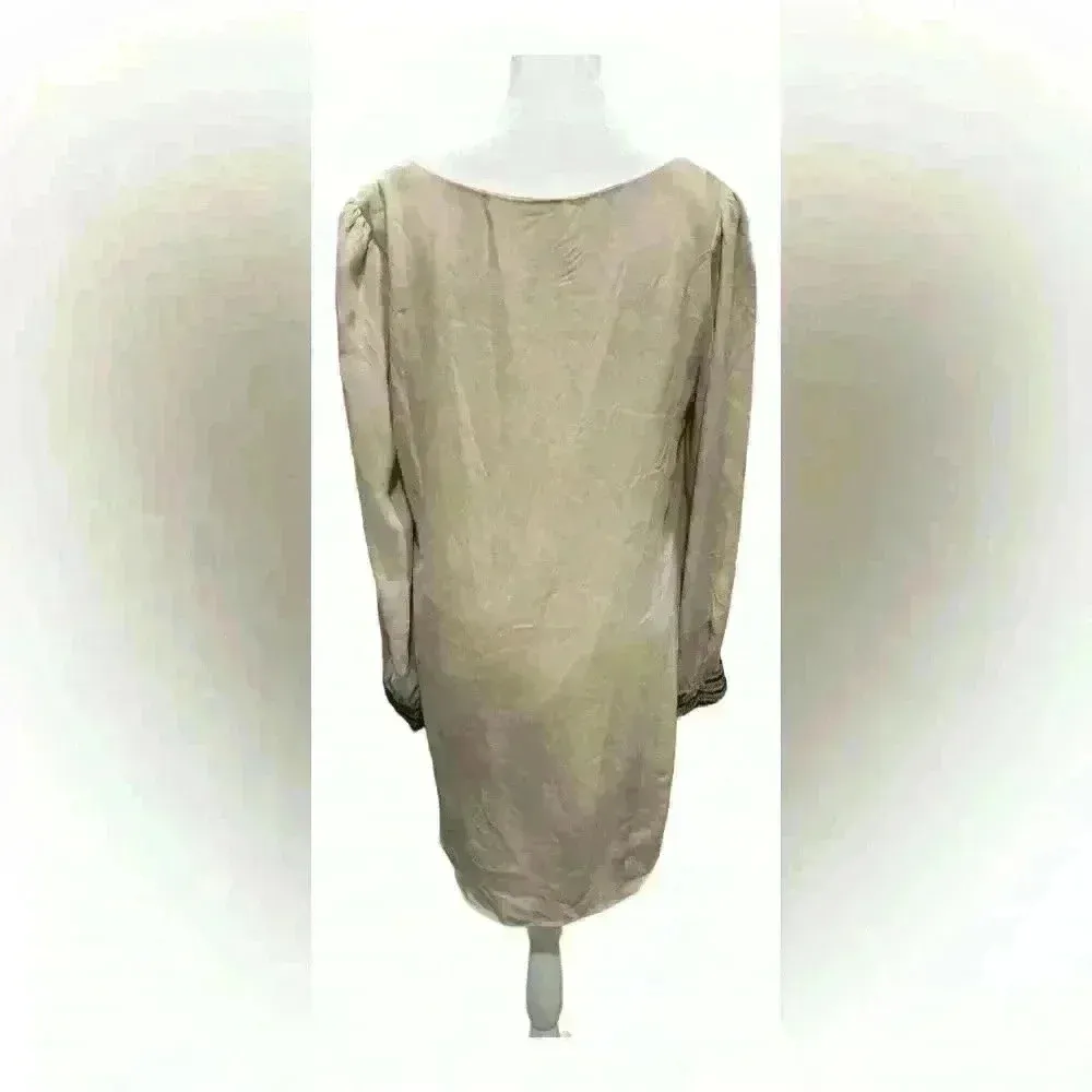 Pink Owl Tan Beaded Dress Long Sleeve Midi - Image 3