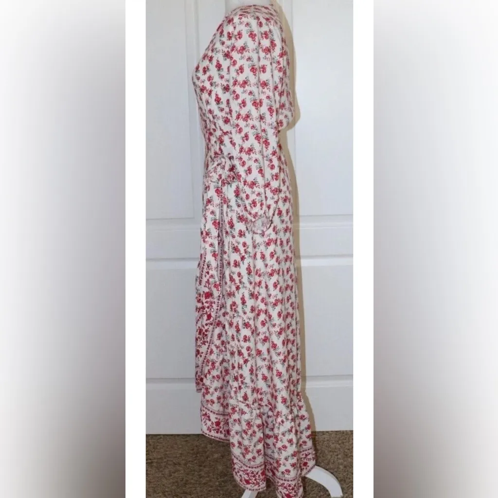 Anthropologie If By Sea Red Los Angeles Floral Wrap Dress Cottagecore Prairie XS - Image 4