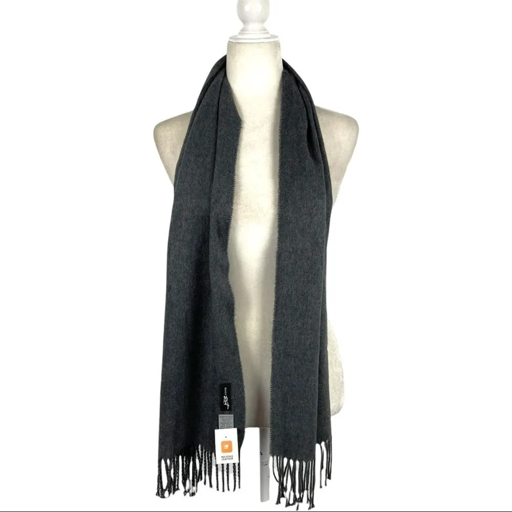 NWT Wilson Leather Black Rivet Made in Italy Gray Fringe Scarf - Image 2