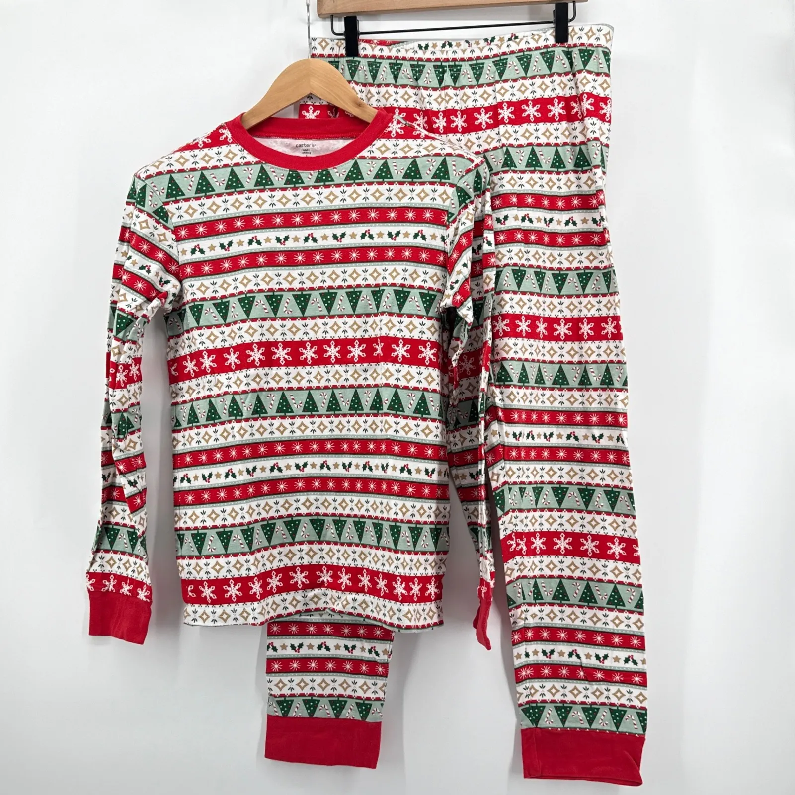 Carters Adult Unisex Fair Isle Christmas Snug Fit Cotton Family Pajama Set Small Blue - Image 2