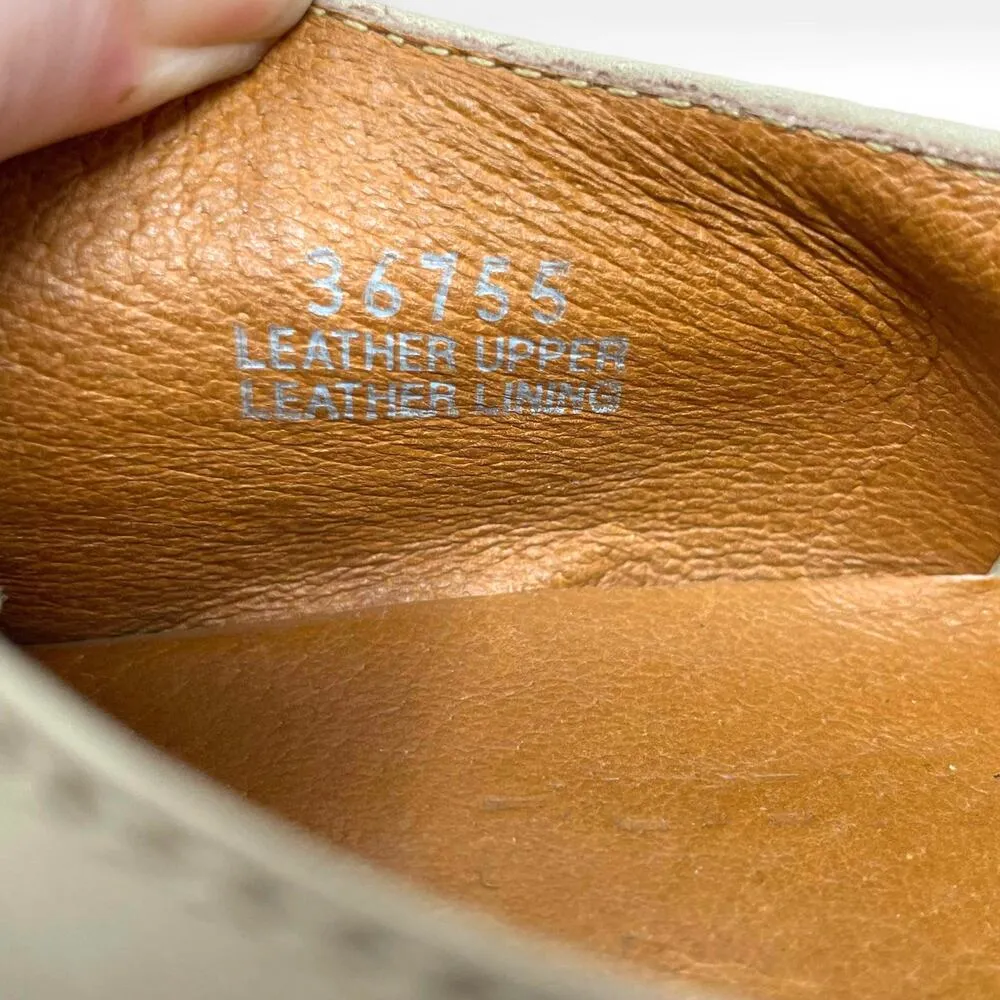 Vintage Beige Warm Taupe Leather Lace Up Oxford Short Heel Shoes White Size 7 - Image 5