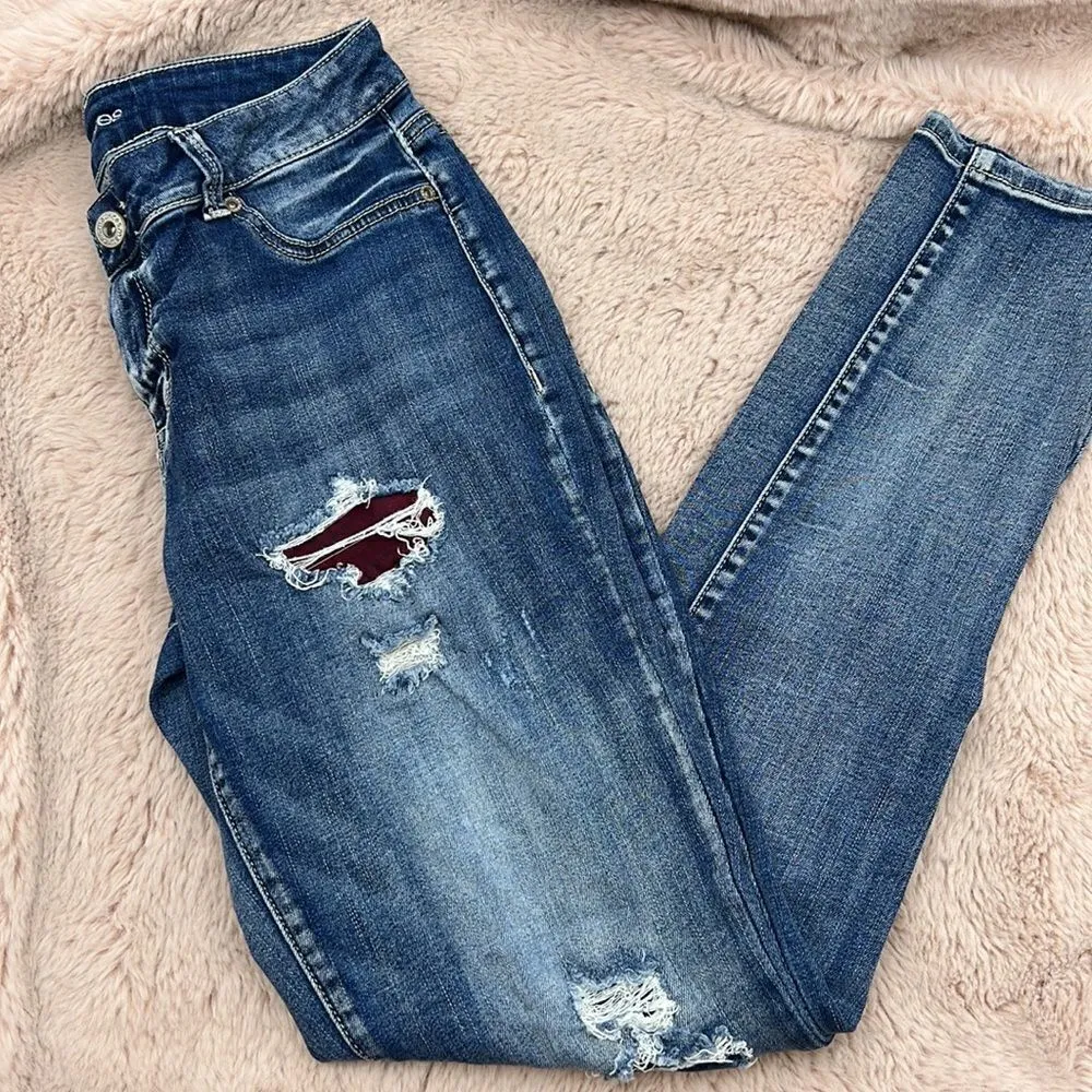 Maurice’s distressed maroon plaid skinny M-Reg jeans - Image 6