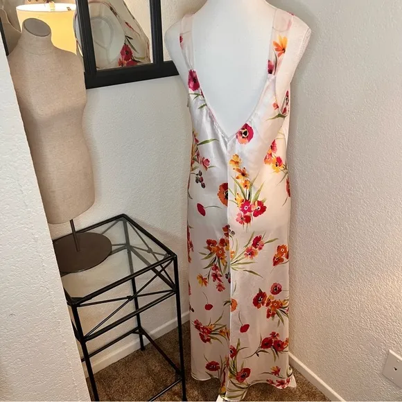 OSCAR DE LA RENTA Pink Label Floral Satin Slip Midi Dress Size‎ Medium - Image 5