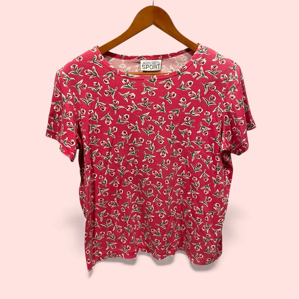Cute vintage 80s oversized pinky red roses top cotton blend floral pop Pink Size L - Image 3