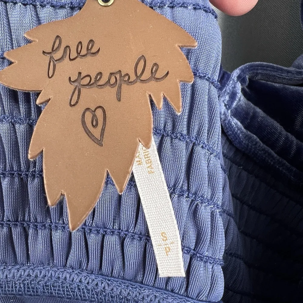 Free People Dress Purple Velvet Tie Back Smocked Milkmaid Babydoll Y2K Size S - Image 2