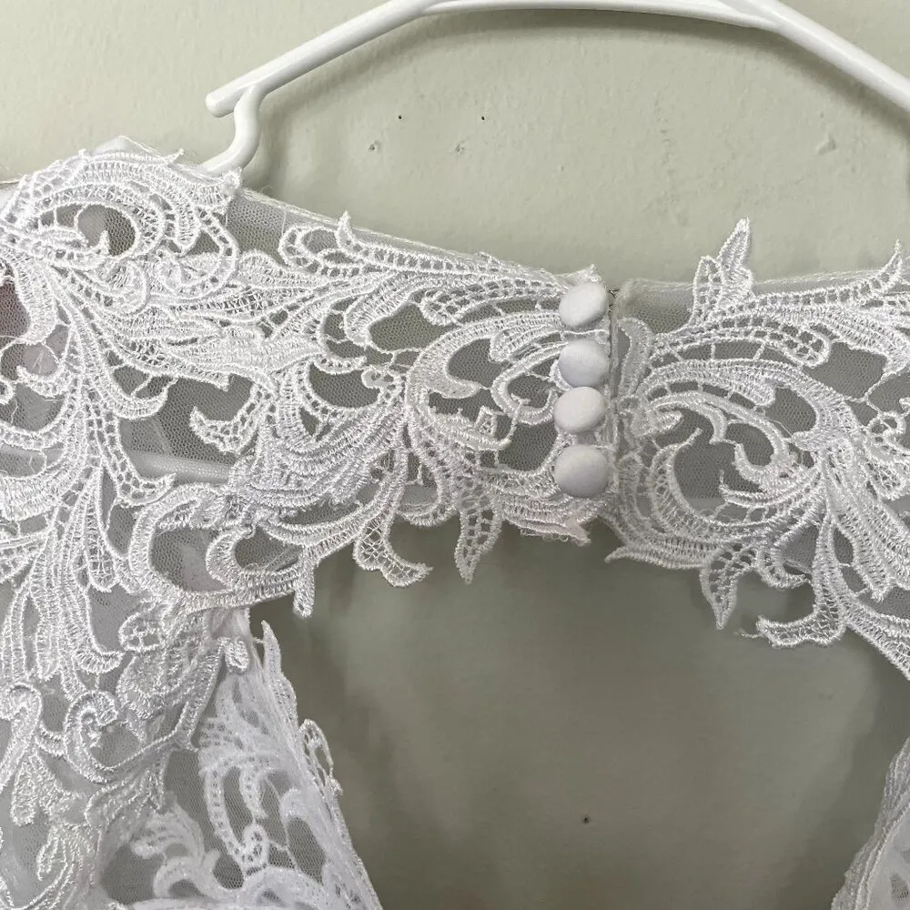 NWT Hebeos white wedding dress formal lace buttons applique women size small - Image 5