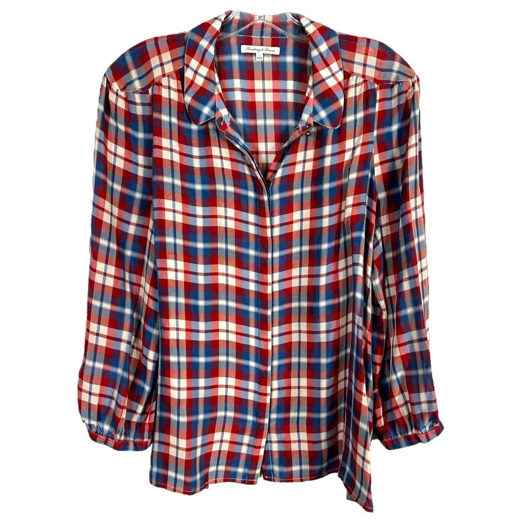 Madewell Broadway & Broome‎ Size Large Top Pemberley Blouse Silk Plaid 1236 - Image 2