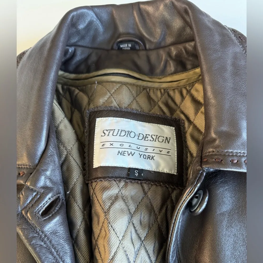 Vintage Studio Works Chocolate Brown Ankle Length Leather Trench Coat Size Small - Image 9