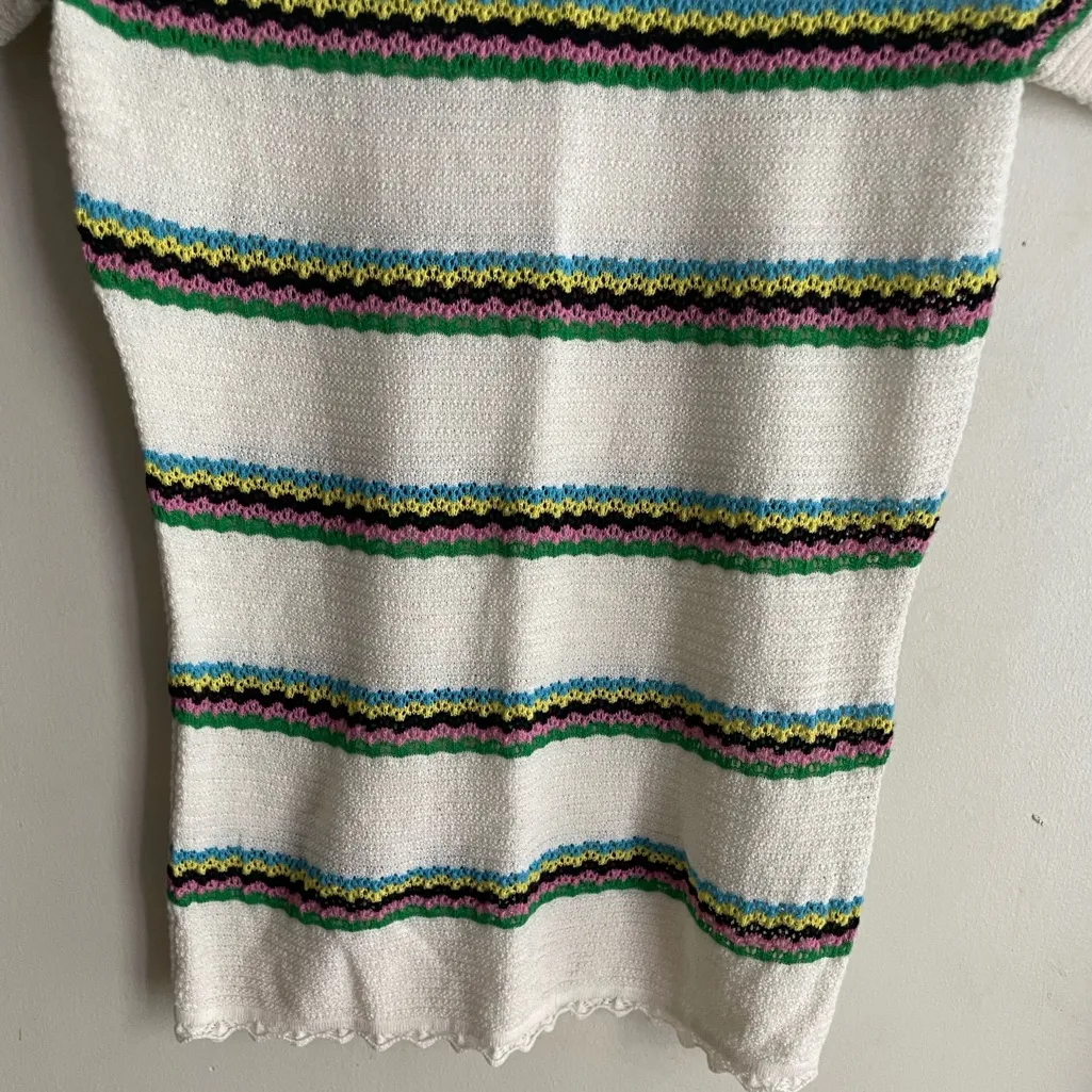 From Future Striped Stretch Crochet Cotton Cashmere Sweater Top White - Image 6