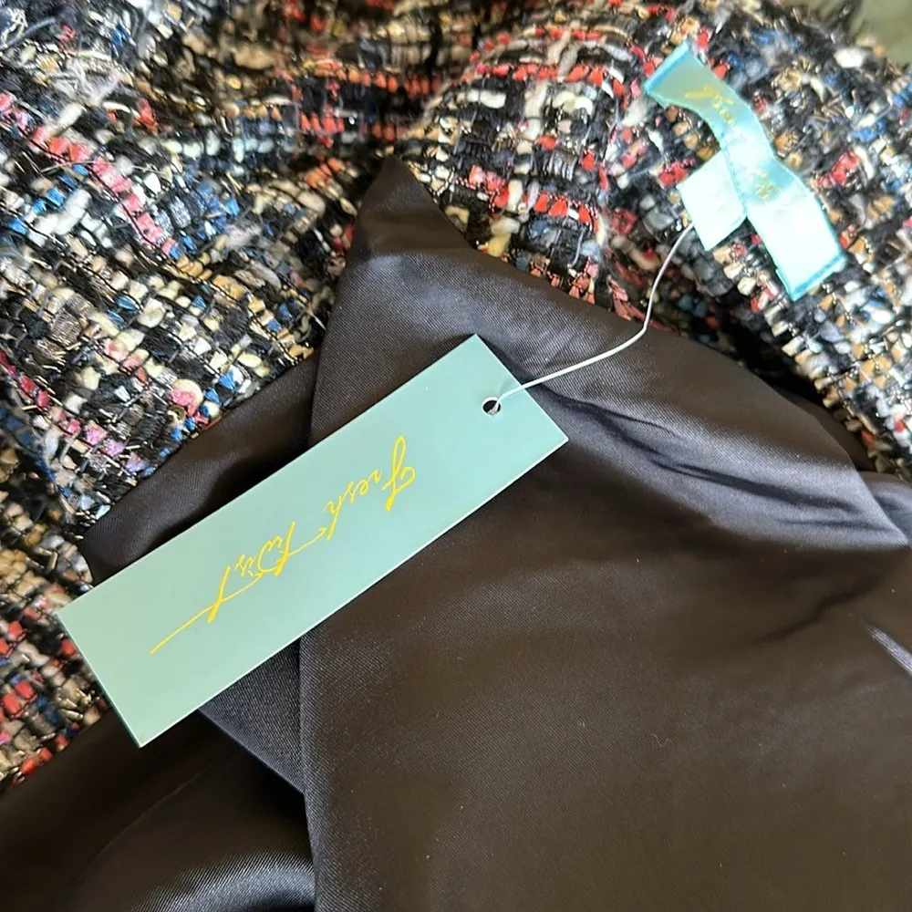 NWT FRESH TWIST TWEEDGLITTER THREAD MULTICOLOR PEARL BUTTON BLAZER JACKET Size M - Image 5