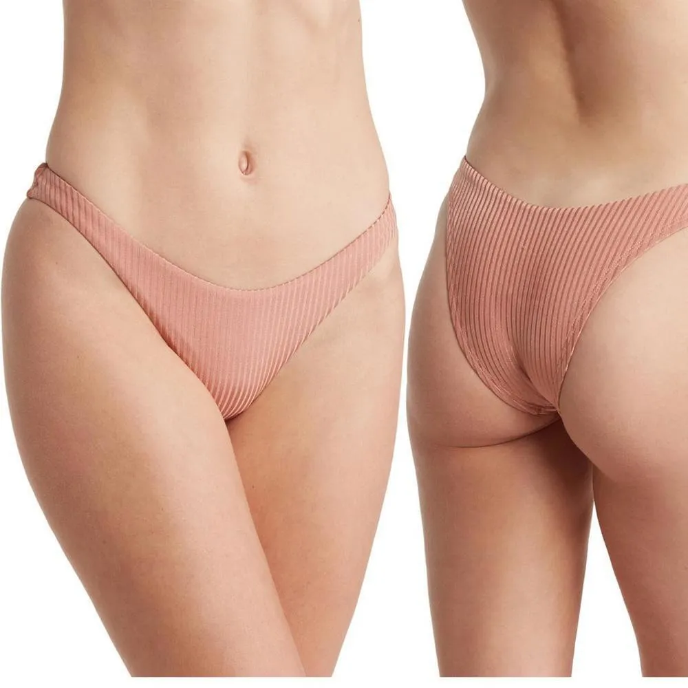 Vitamin A Midori Cheeky High Leg Ribbed Bikini Bottom Pink Sands Rib Small - Image 2