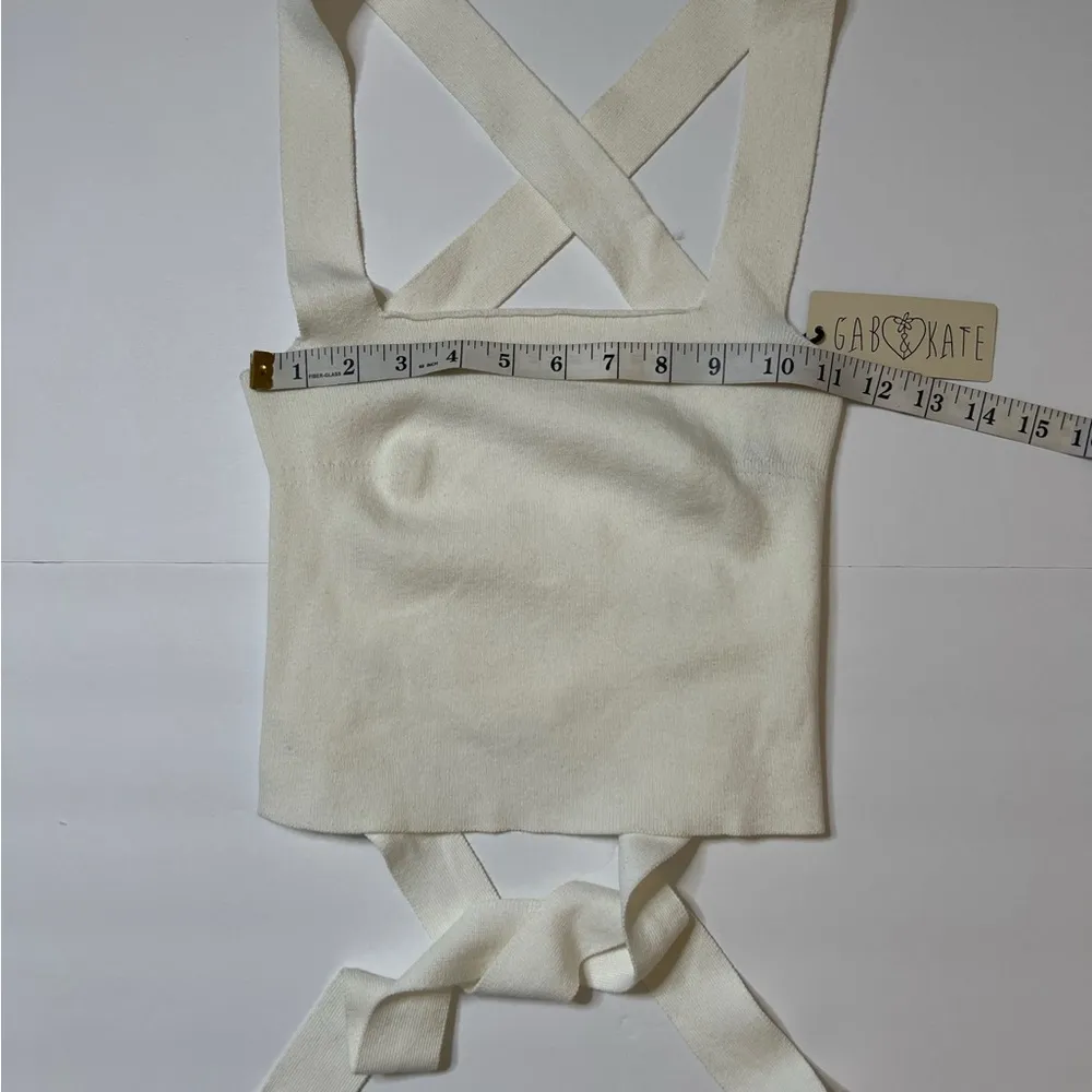 Gab & Kate White-off Knit Criss Cross Laceup Open Back Square Neck Crop … - Image 5