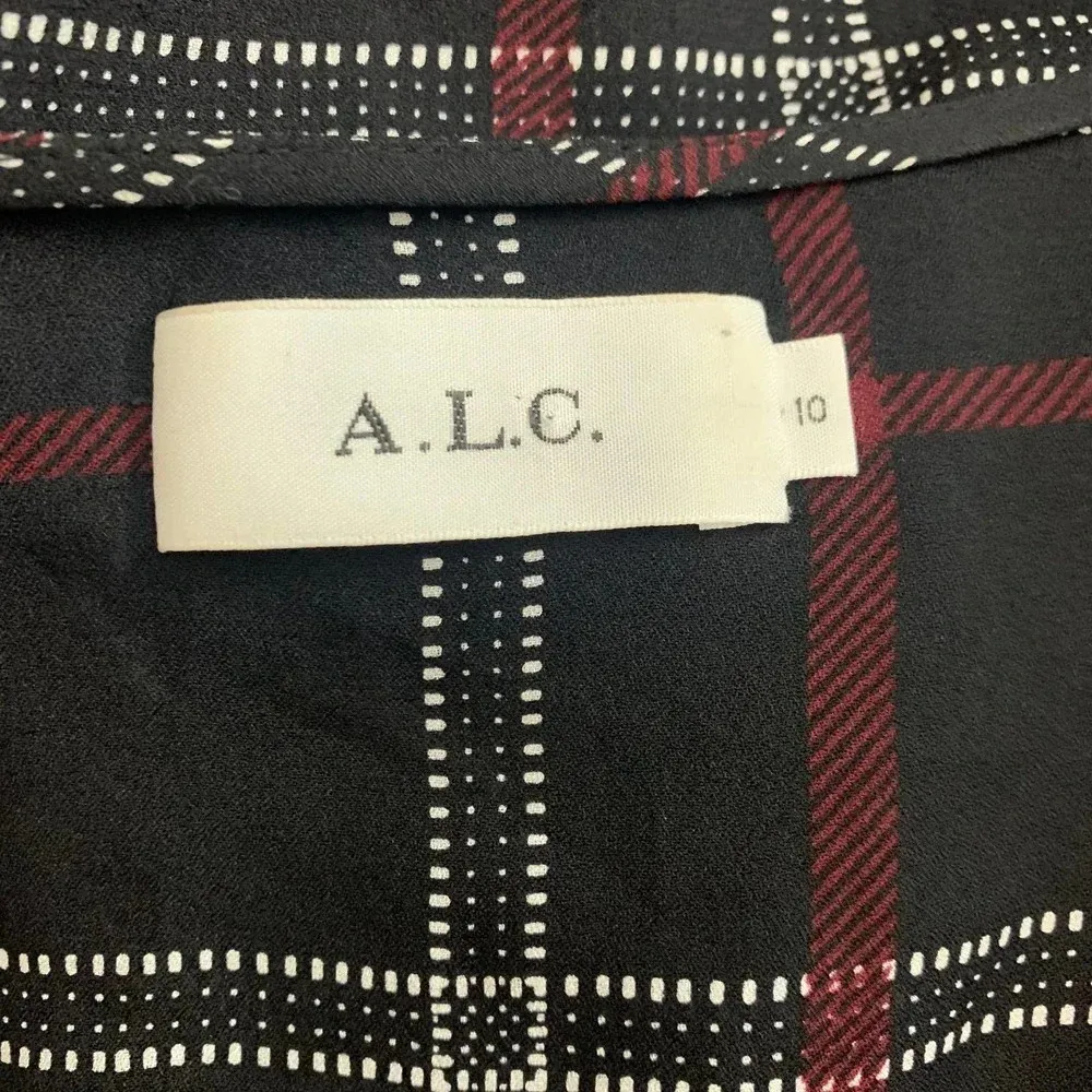 ALC A.L.C. Simona Shirt Dress Long Sleeve Check Plaid Silk Black Red Size 10‎ - Image 12