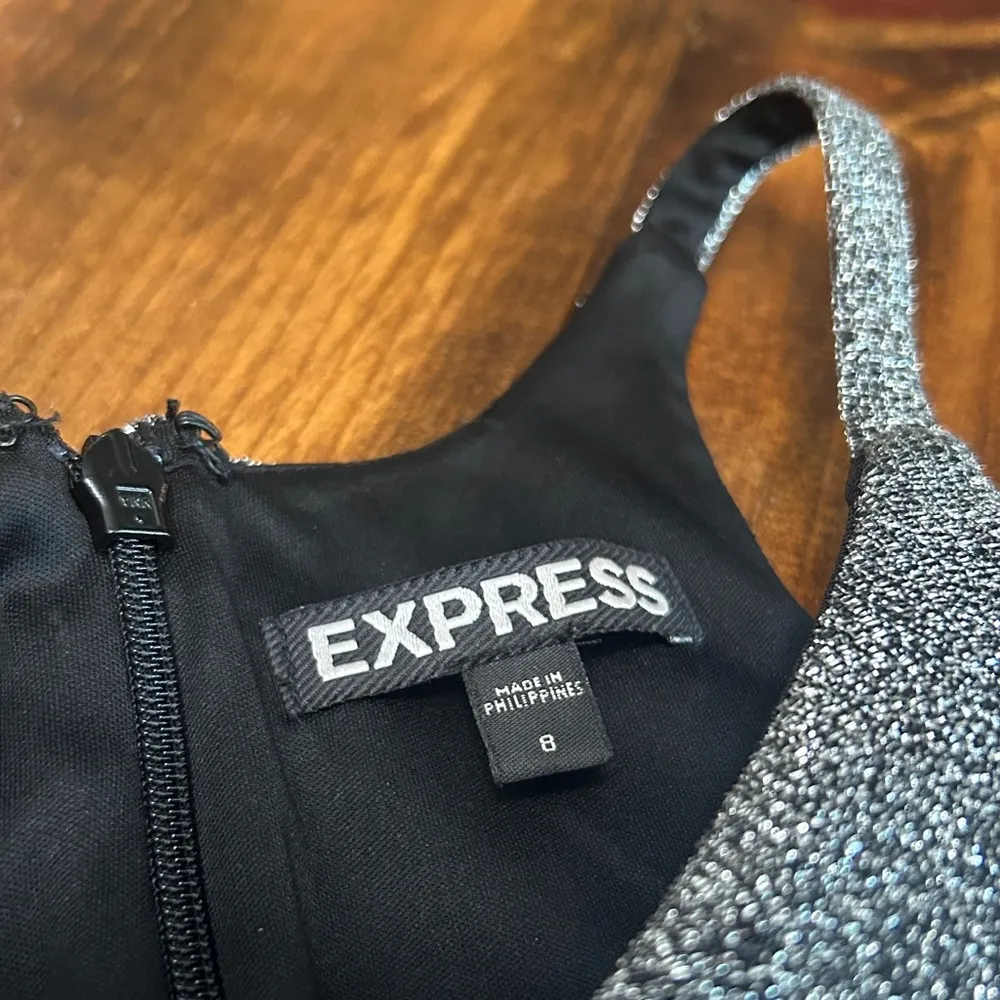 Silver Sparkle Mini Dress Holiday New Years Eve Party Womens 8 - Image 2