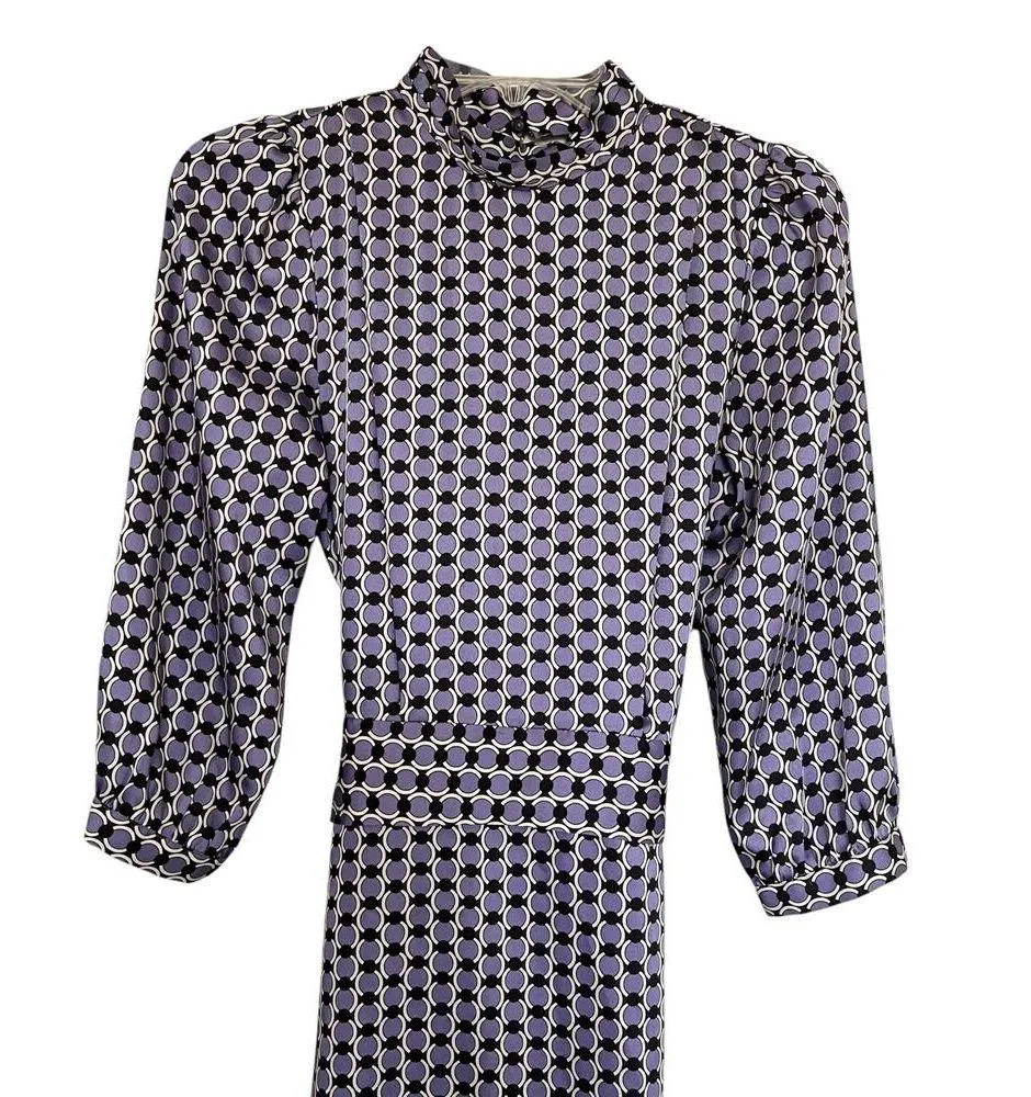 Zara Purple Circle Geometric Print Long Sleeve Belted Midi Shirt Dress Size XS - Image 4