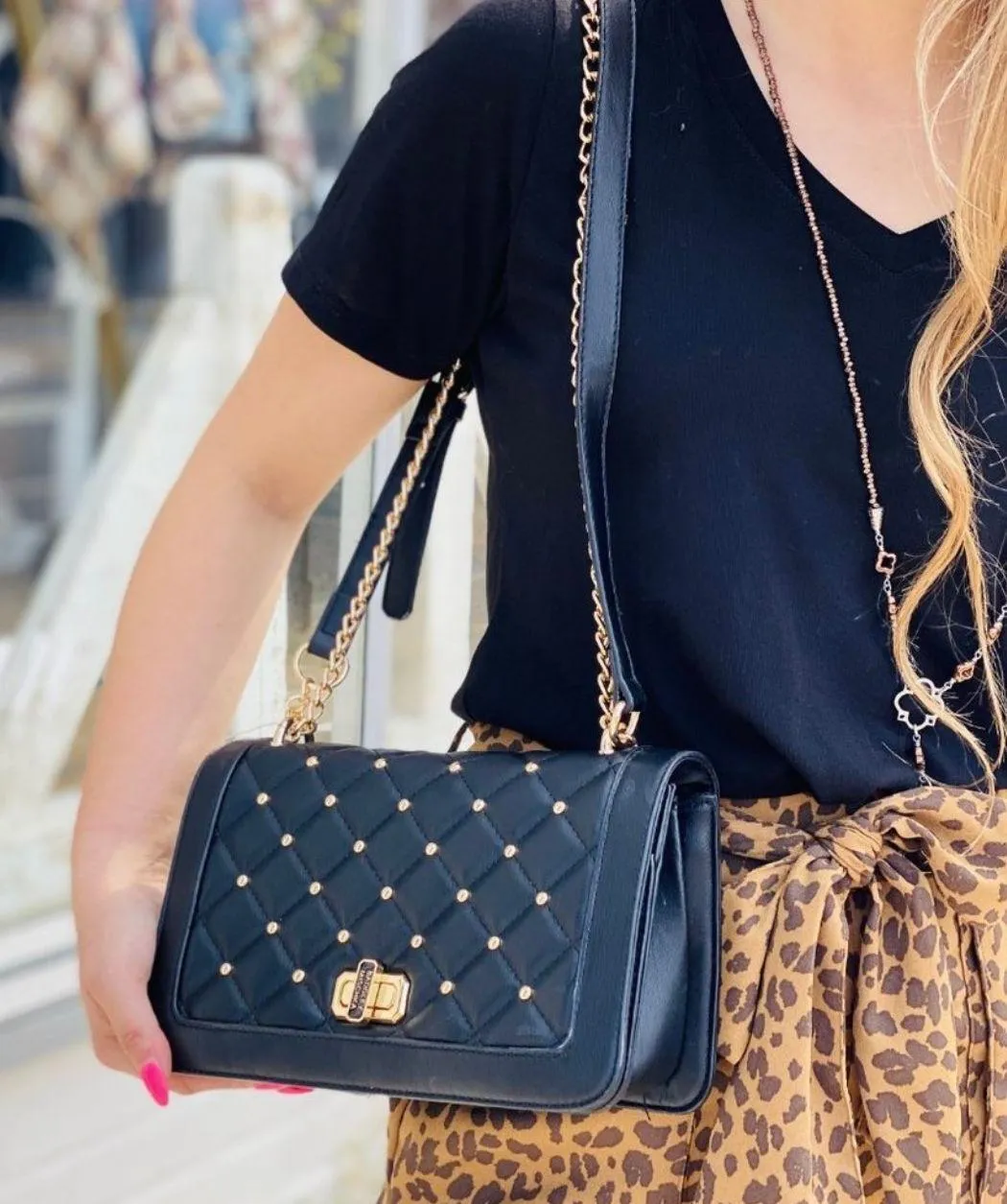 blue crossbody with square studs handbag - Image 2