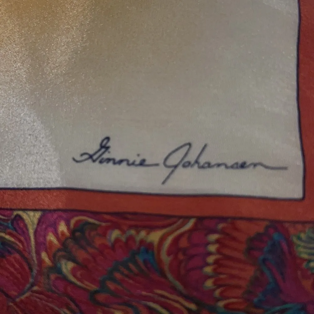 Vintage Ginnie Johansen Floral Rolled‎ Neckerchief Scarf 31"X 21" Red - Image 2