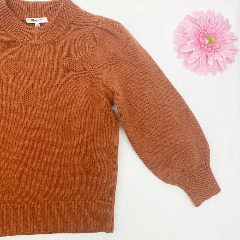 Madewell Dotted Easton Puff Sleeve Pullover Sweater In Cotton Merino Yarn Rust - Image 7