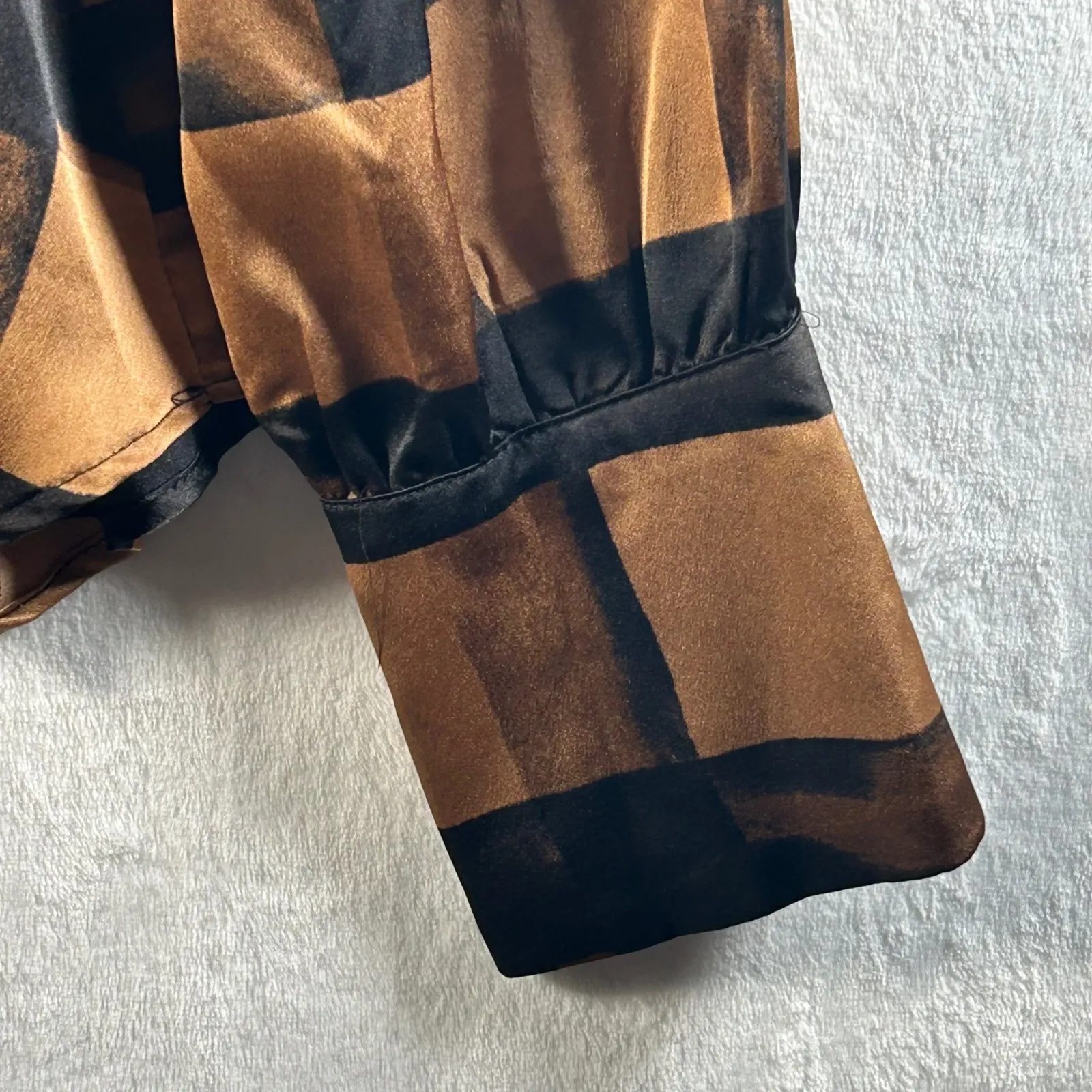 Halogen Women's M Brown Black Plaid Long Sleeve V Neck Faux Wrap Blouse Top - Image 5