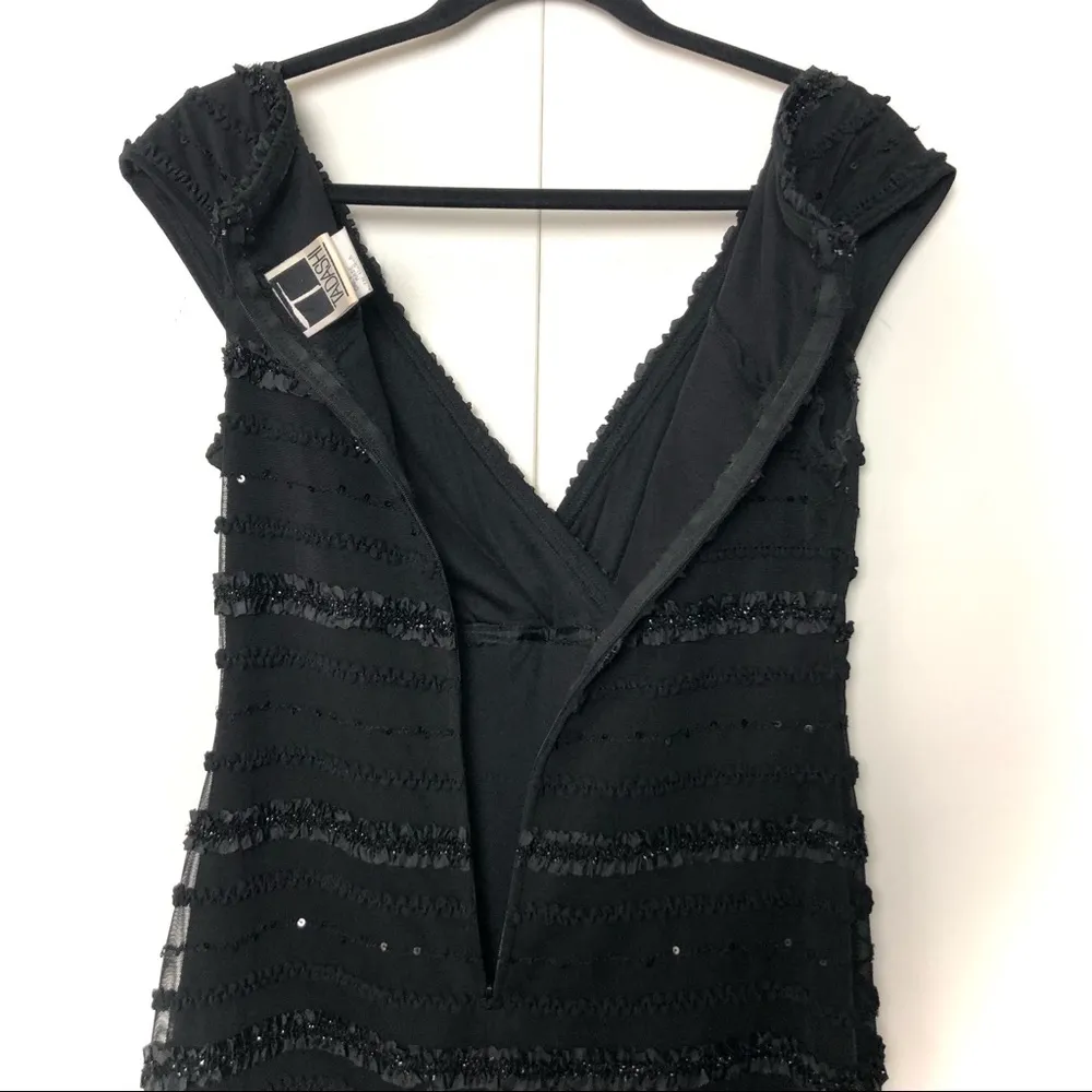 Tadashi Shoji Black Metallic Ruffle Sleeveless Cocktail Dress - Image 6