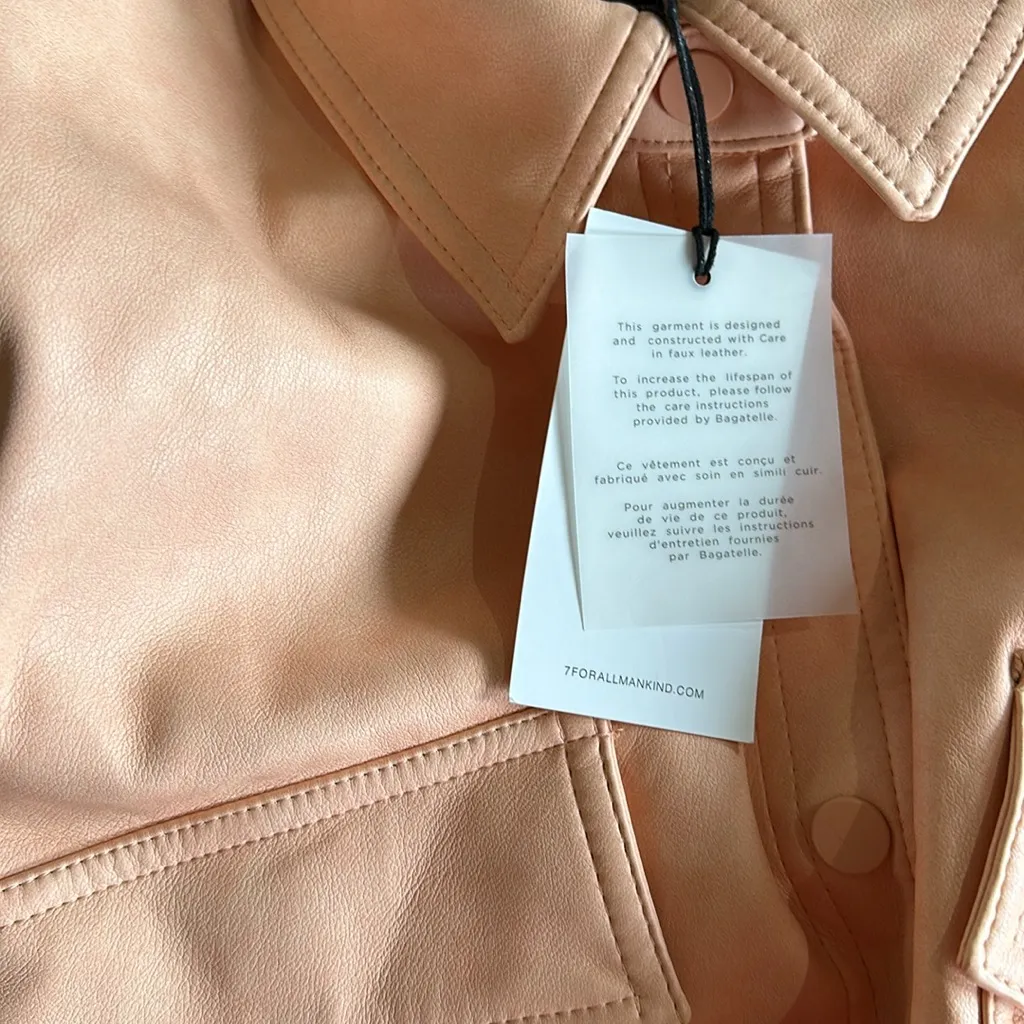 NWT 7 for All Mankind Peach Faux Leather Crop Bomber Jacket Small Relaxed - Image 8