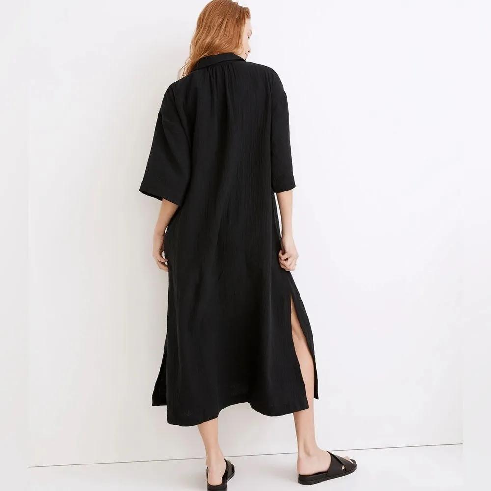 Madewell Lightestspun Cover Up Maxi Shirtdress in True Black  Size Small Cotton - Image 3
