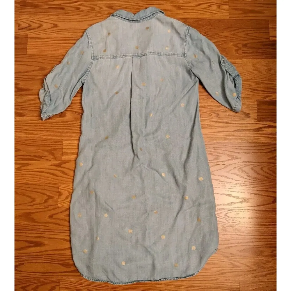 Anthro Cloth & Stone Chambray Denim V-Neck Shirt Dress XS Polka Dot Roll  Tab Blue - $20 - From Coe