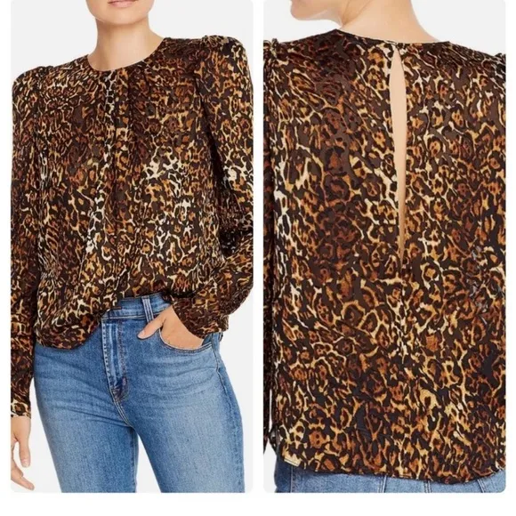 Ronny Kobo Chiara Velvet Animal Print Blouse Size XS Black - Image 2