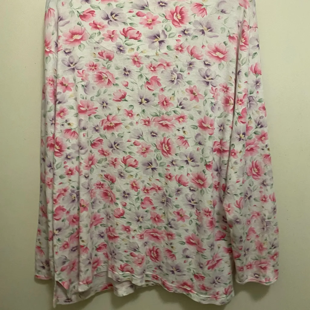 Talbots Womens Long Sleeve Pajama Top Shirt L Large Pink Floral Print On White - Image 6