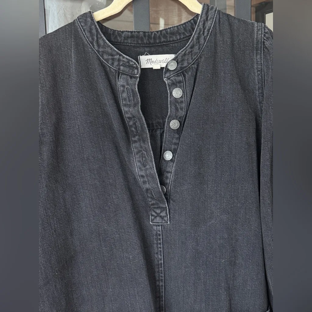 MADEWELL Denim long sleeve mini dress Patch Pocket Popover Shirt charcoal dark - Image 5
