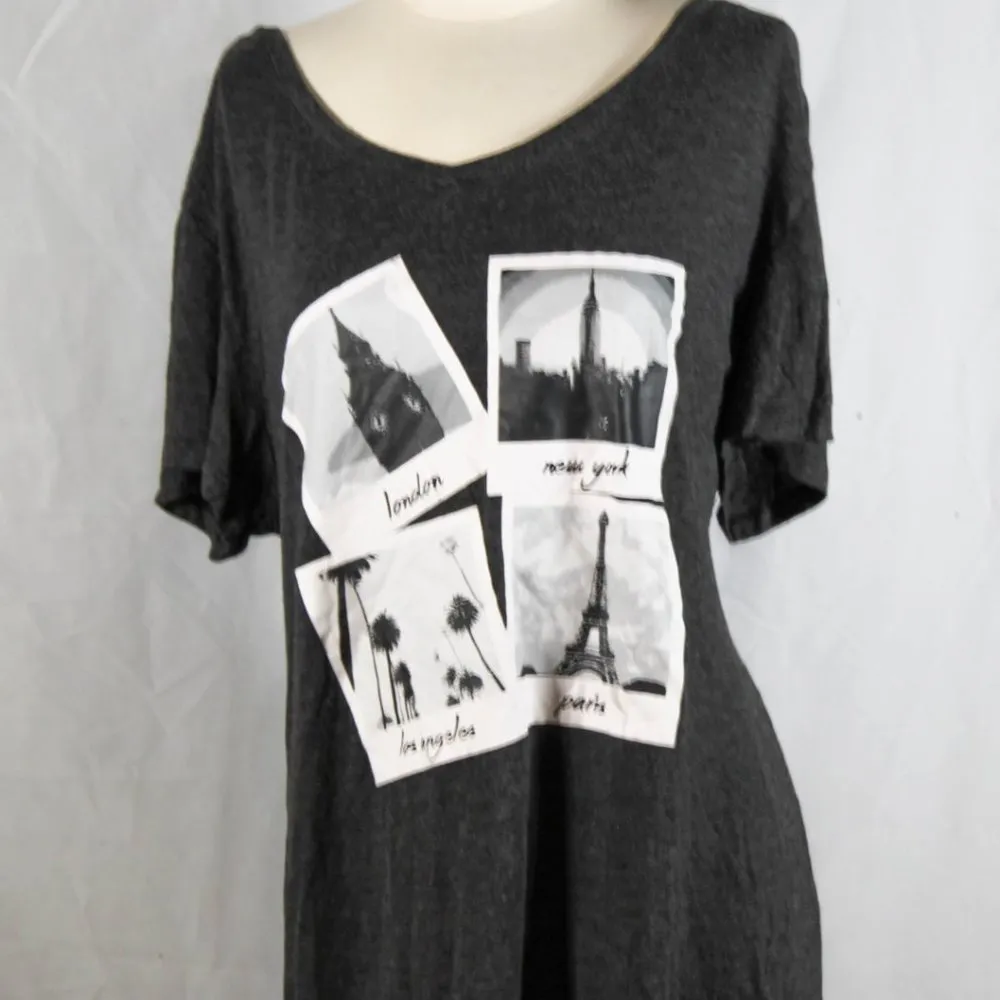 Dark Gray Lounge Sleep Nightgown T Shirt House Dress London LA NY Paris Plus Size 2X - Image 3