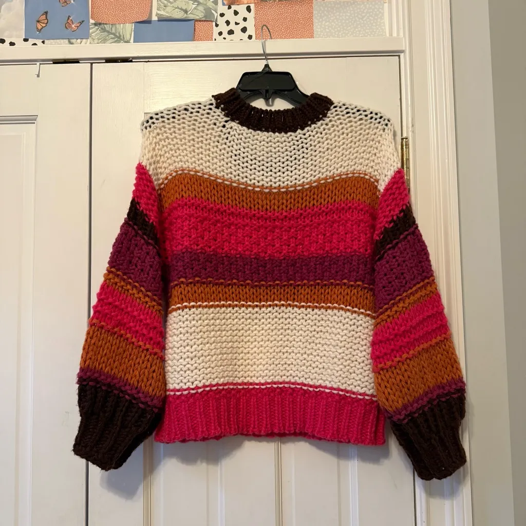 Entro Striped Color Block Chunky Knit Sweater Size Medium - Image 2