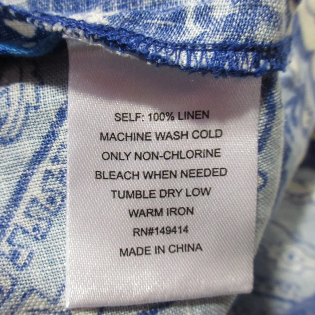 NWoT Johnny Was Linen High Slit Maxi in Blue Tile Patterned Skirt S - Image 5