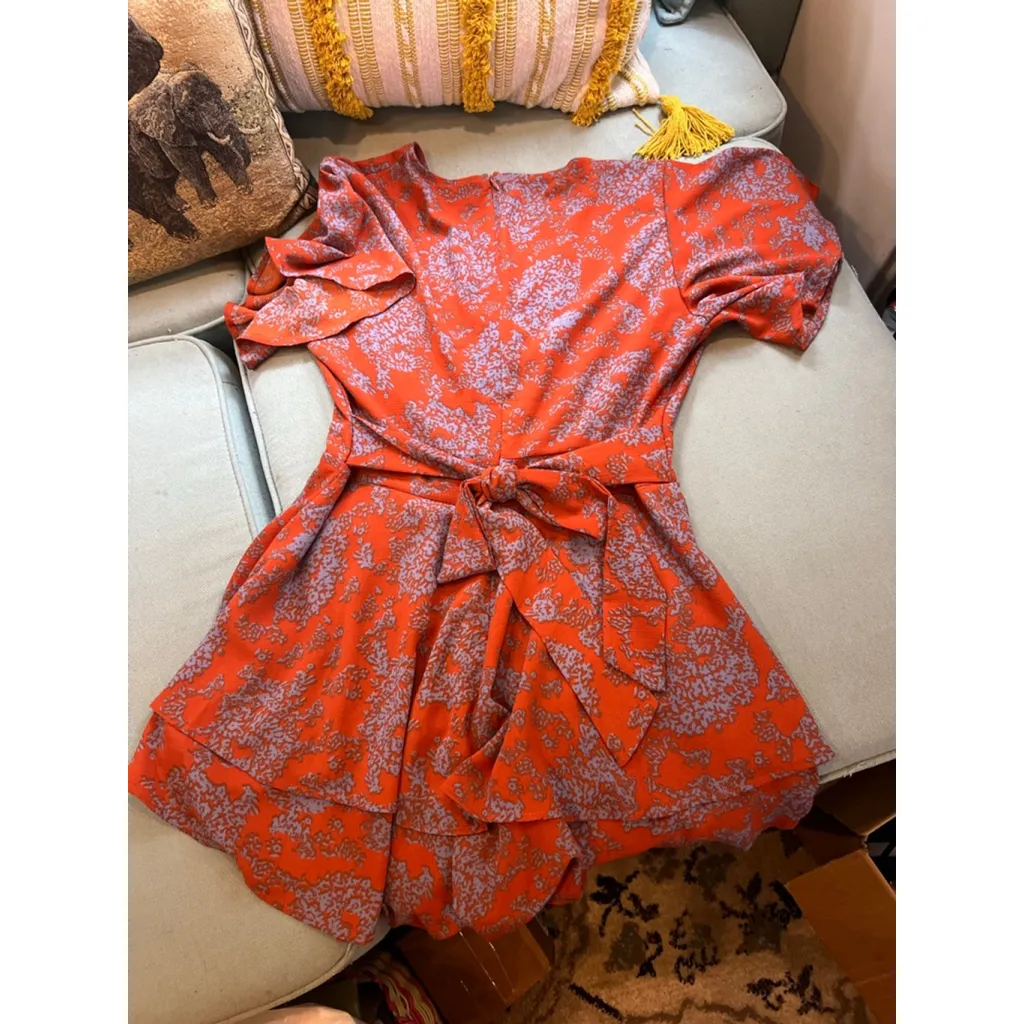 Women's Unbranded Orange Purple Floral Ruffle Jumper Size M - Image 3