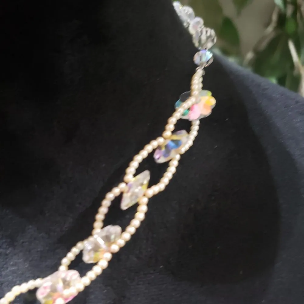 Womens Fashion Beaded Clear Crystal Faux Pearl Choker Necklace - Image 4