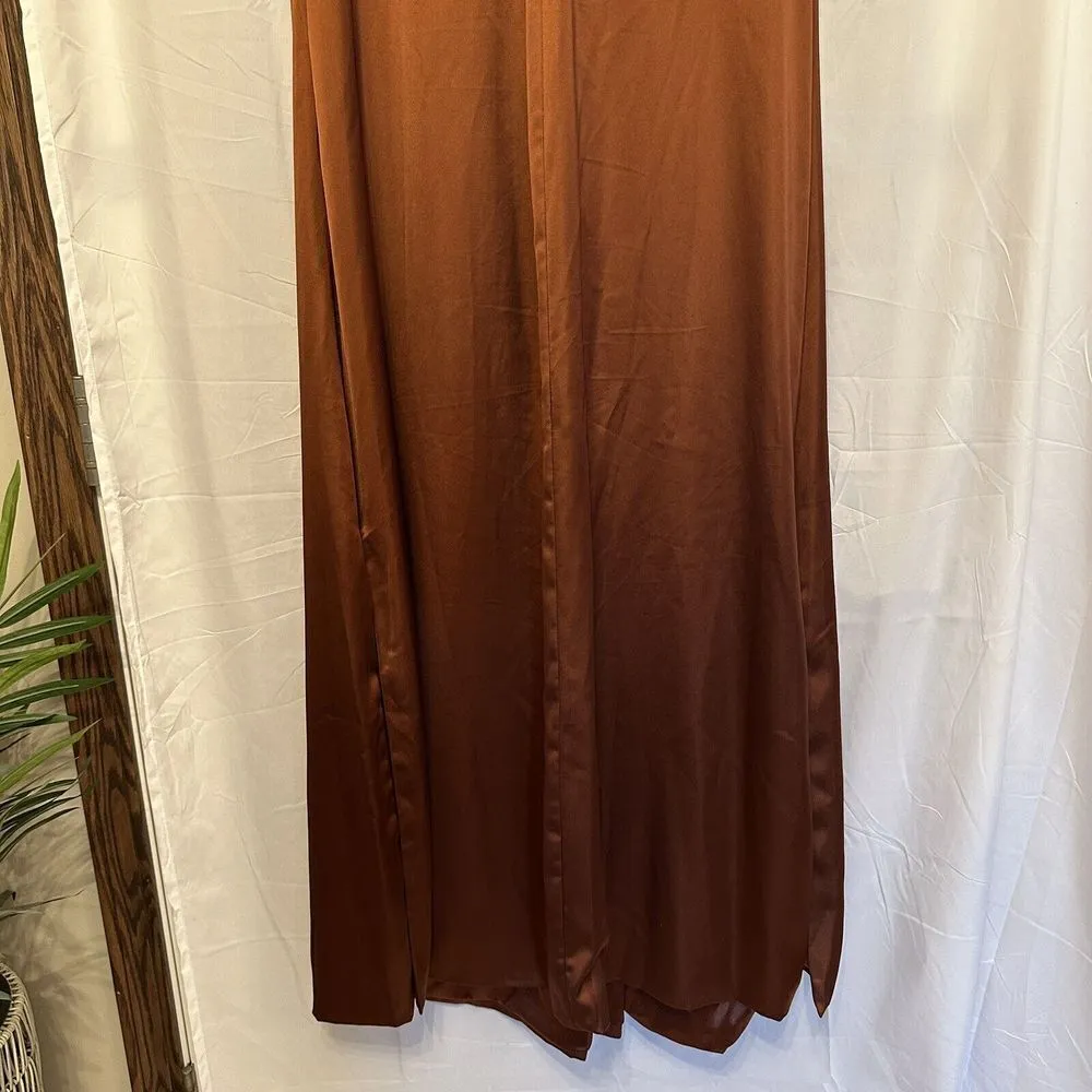 Revelry Bridesmaid Maternity Skye Satin Dress Rust Terracotta Brown Formal Sz 18 - Image 8