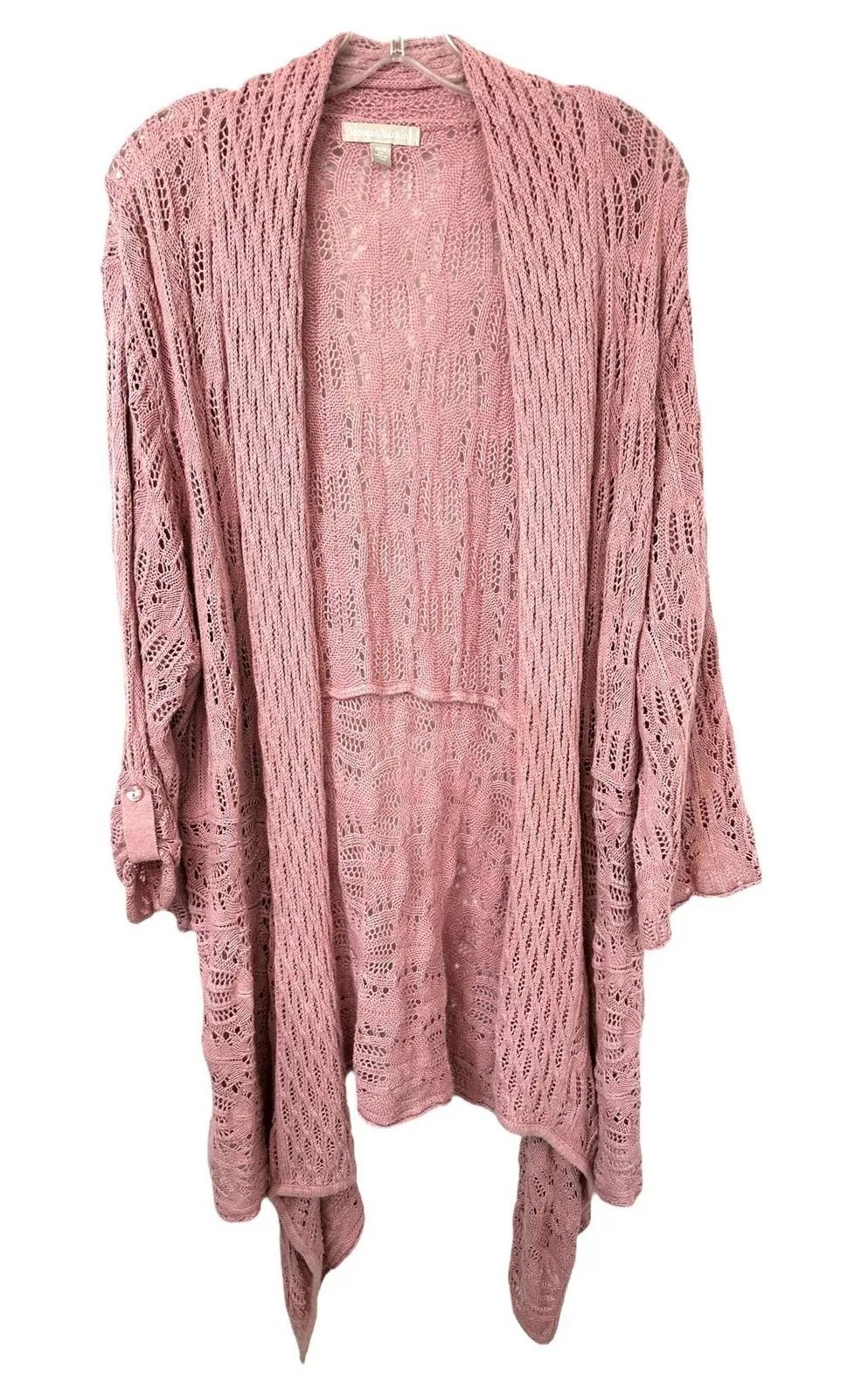 Woman Within Plus Size 26/28W Cardigan 2X Sweater Pink Open Duster Long 1585 - Image 1