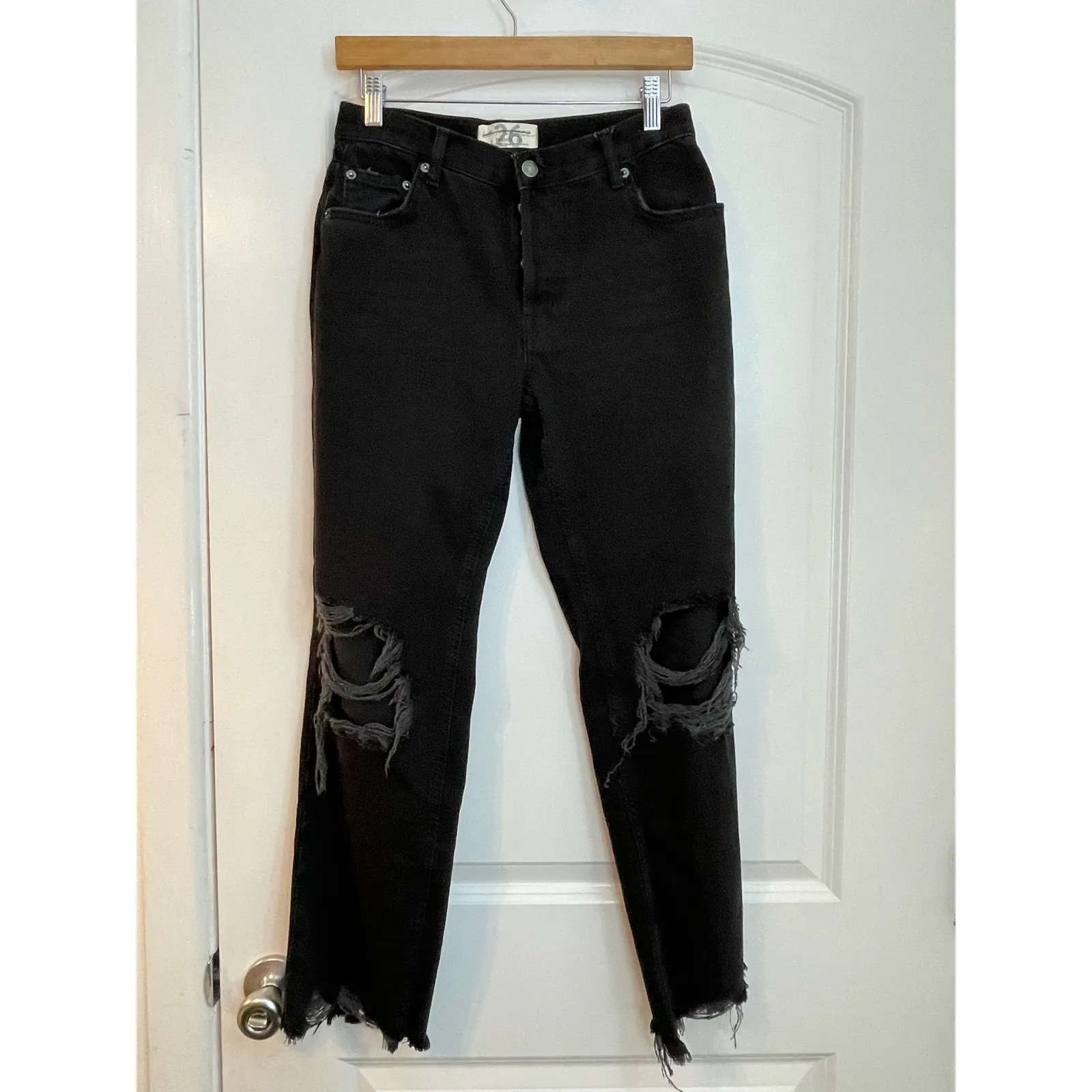 Free People Jeans 26 Maggie Black Mid Rise Grunge Button Fly Festival Whimsygoth - Image 2