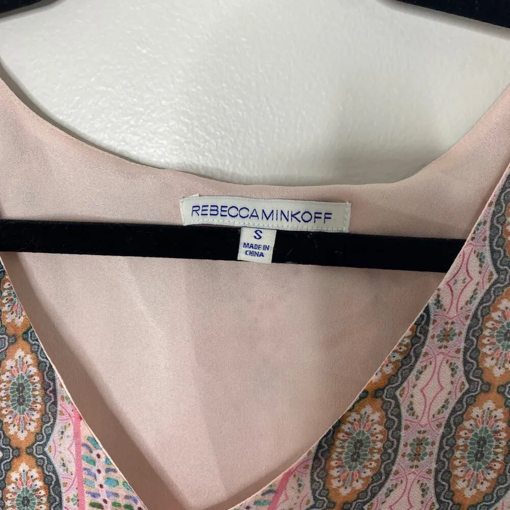 Rebecca Minkoff Pink Redland Bell Sleeve Patchwork Bohemian Mini Dress Small - Image 3