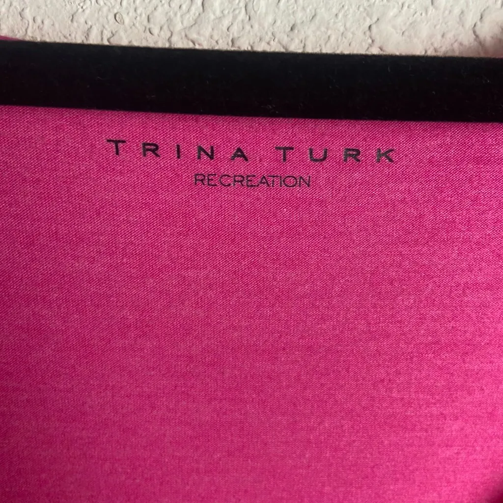 Trina Turk Recreation Size L Pink V Neck Long Sleeve Top Casual Stretch Barbie - Image 8