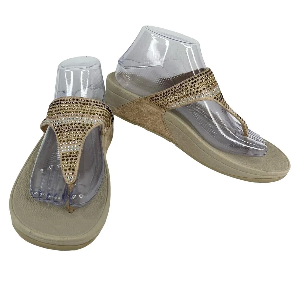 FitFlop Strobe Thong Flip Flop Sandals 9 Gold Silver Crystal Embellished - Image 10