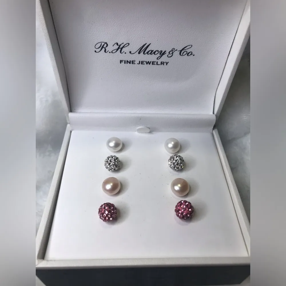 R.H. Macys & Co. Fine Jewelry Set of 4 Earrings Silver & Cubic Zirconia NWT - Image 2