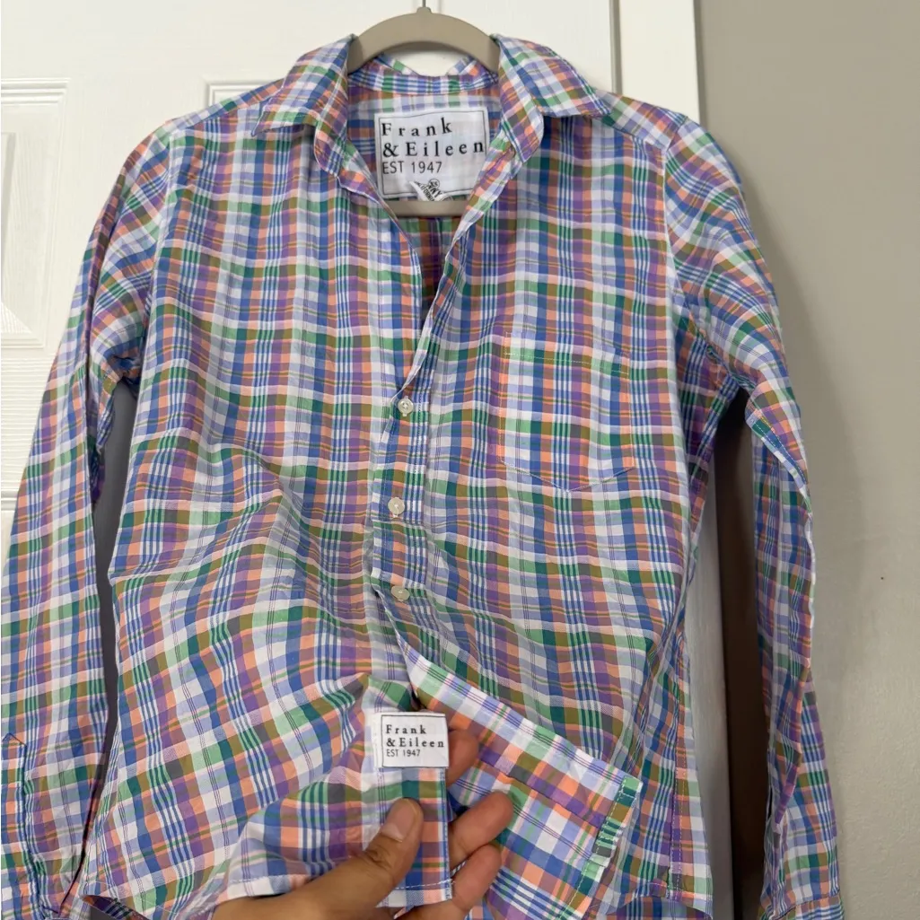 Frank & Eileen Barry Plaid Pastel Stripe Button Down Shirt Top - Image 8