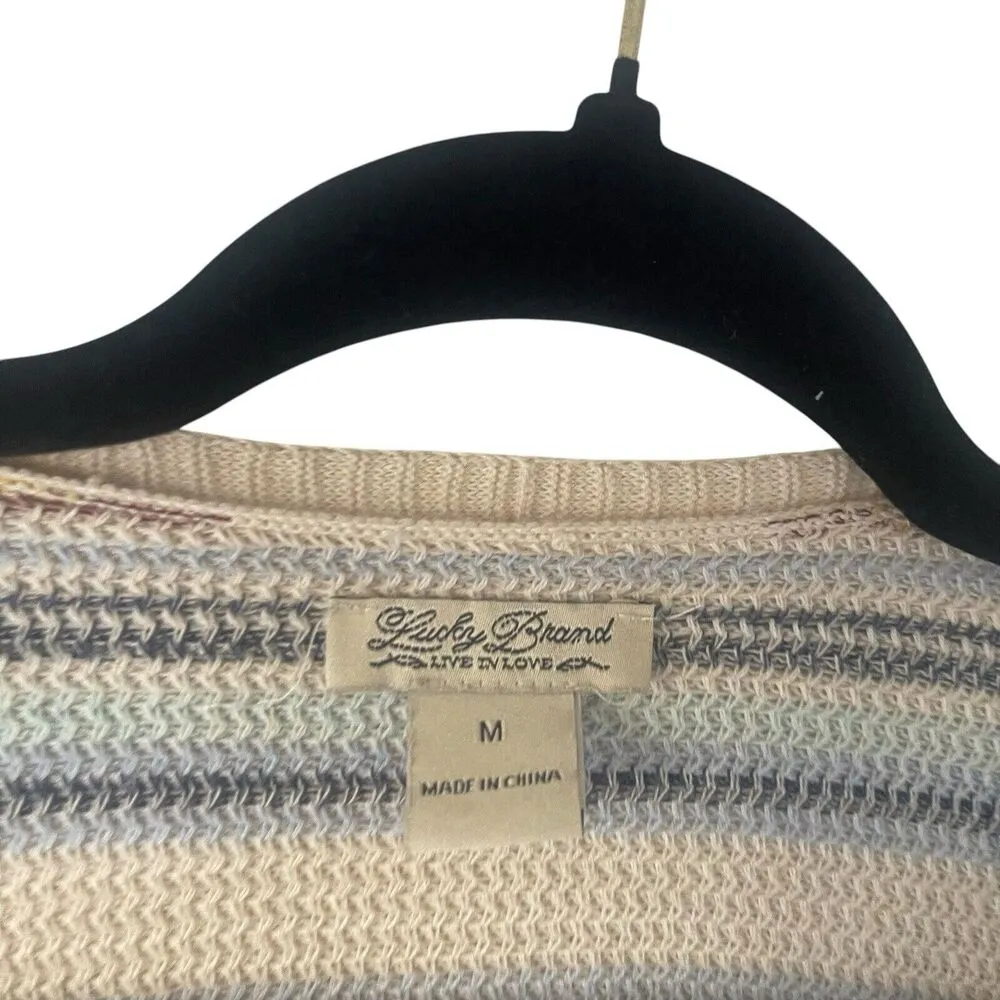 Lucky Brand Womens Size Medium Boho Western Striped Fringe Open Cardigan Sweater - Image 4
