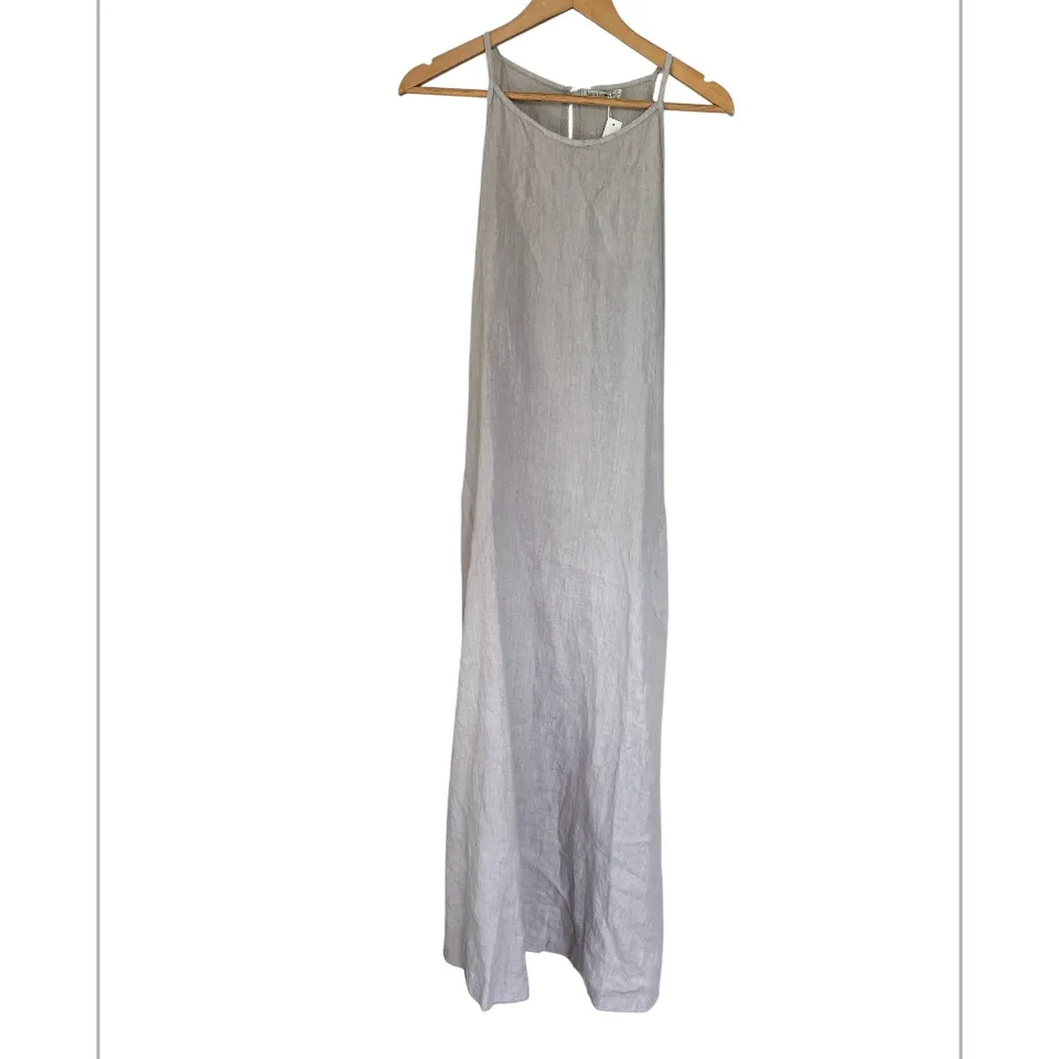 Laura Bianchi dress pure Linen NEW Sleeveless Gray Maxi Dress pockets large - Image 2