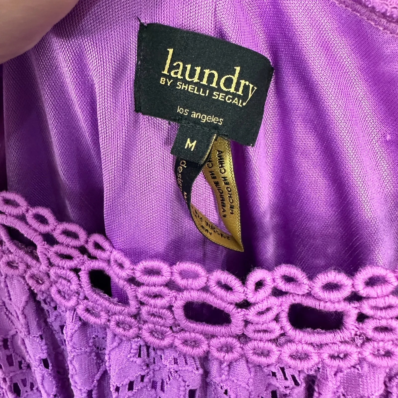 Laundry by Shelli Segal Babydoll Dress M Purple Crochet Lace Boho Cottage Fairy‎ - Image 3