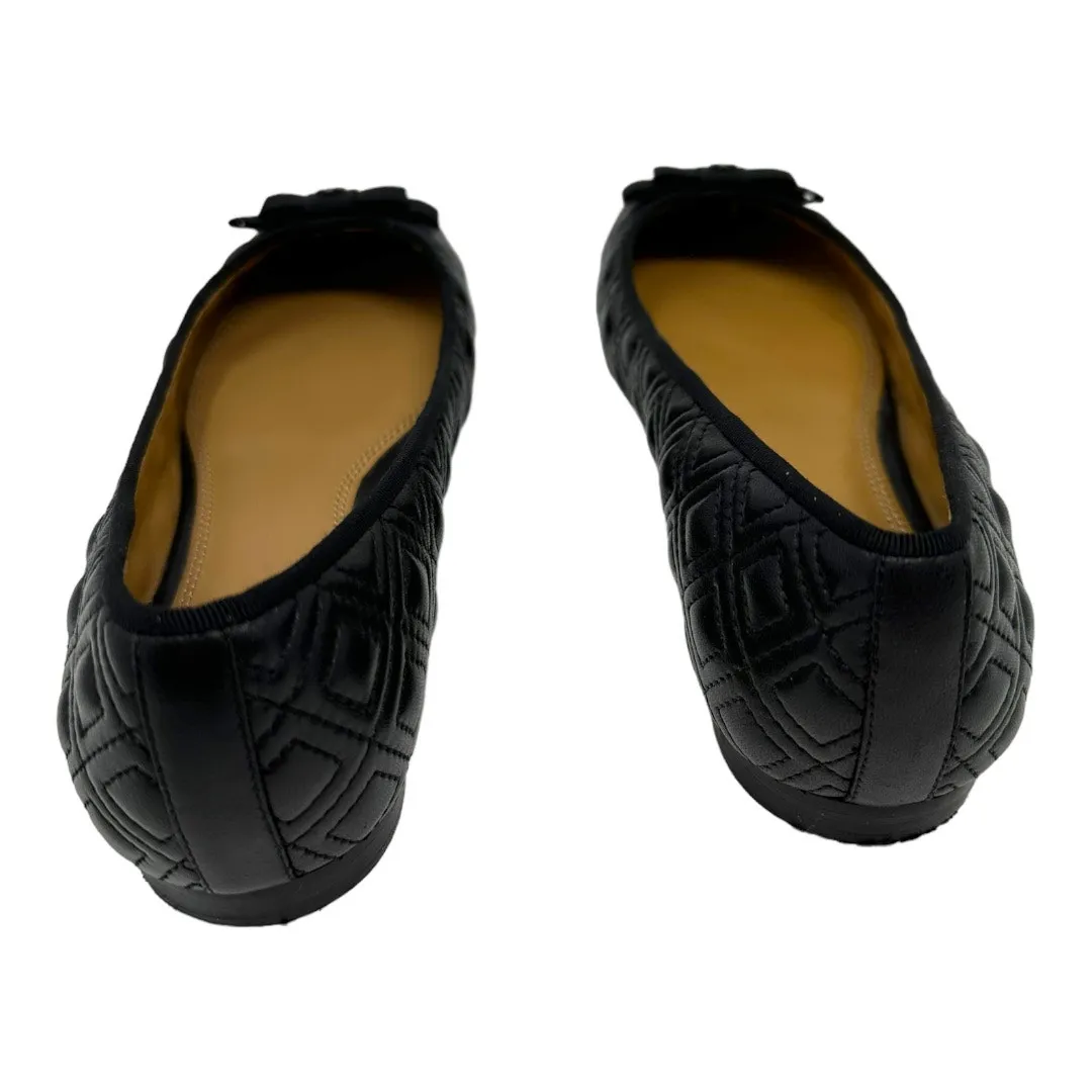 Tory Burch Black Quilted Leather Ballet Flats Bow Logo Size 7M - Image 3