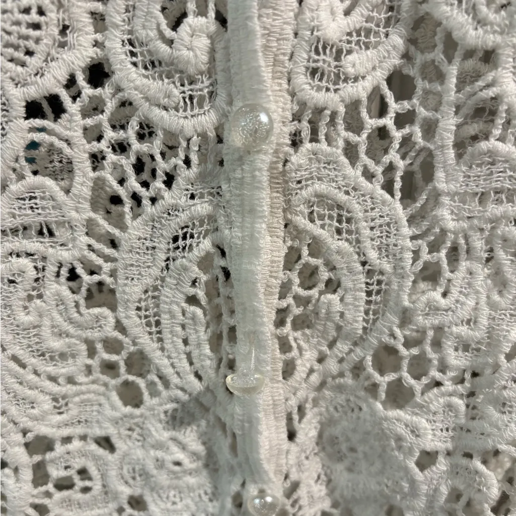 Questions By Say What White Crochet Layering Button Up Top - Image 4
