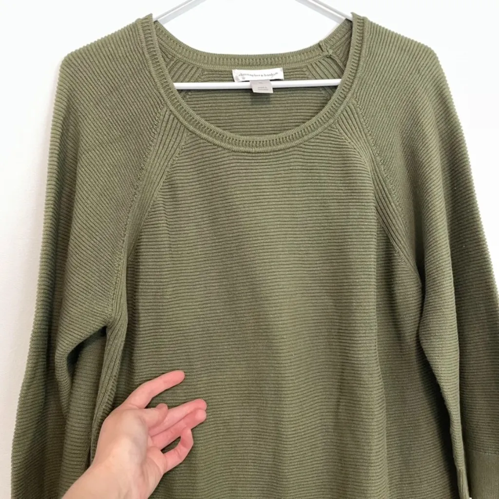 CHRISTOPHER & BANKS Crew Neck Sweater Button Cuff Olive Green 3/4 Sleeve Cotton - Image 10