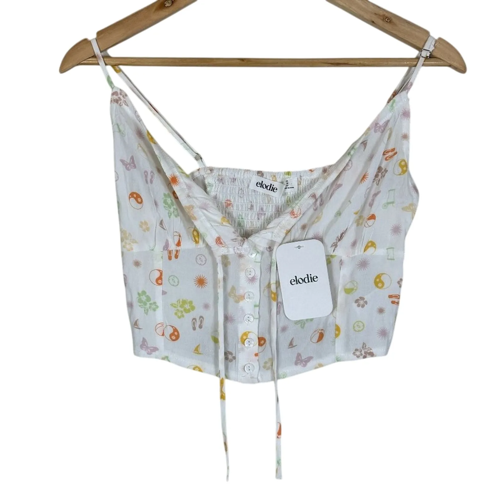 NWT Elodie Daydream Tank Top Womens XS White Floral Cropped Smocked Coquette - Image 2